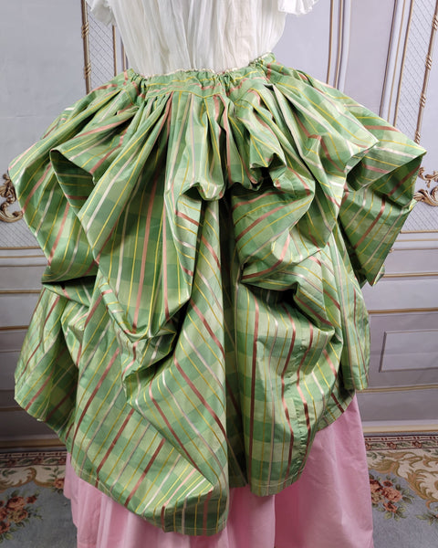 Bustled Over Skirt - Sage and Pink Striped Silk