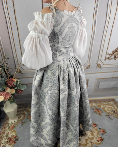 Classic Gown - Silver and Blue Damask