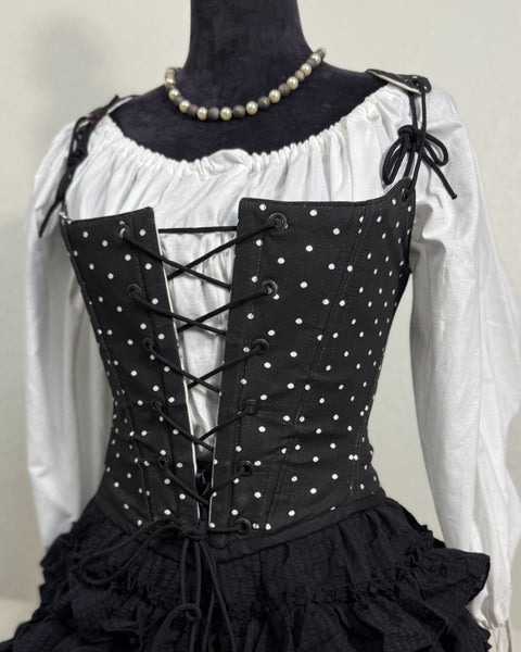 18th Century Short Stays - White with Black, Pink, and Red Floral