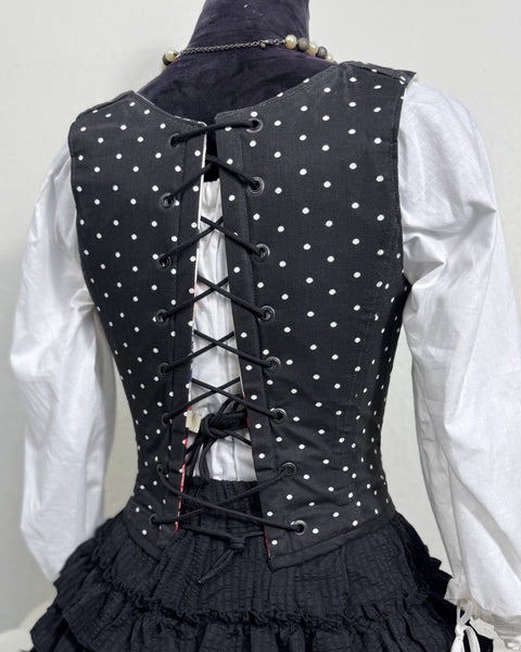 18th Century Short Stays - White with Black, Pink, and Red Floral