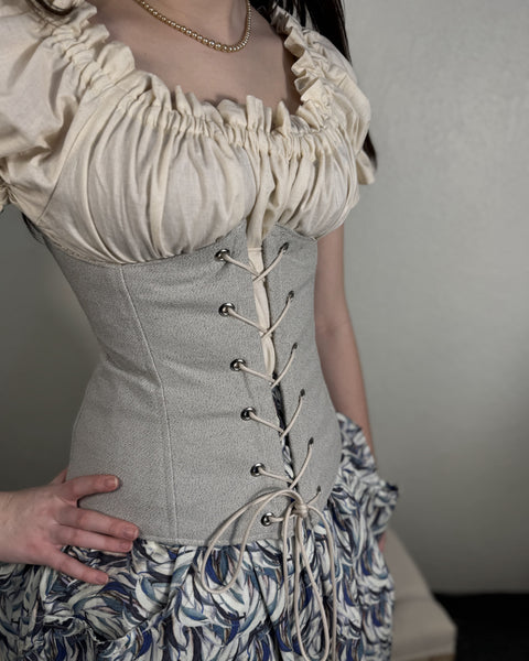 Under Bust Corset - Silver Chenille