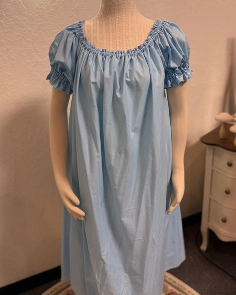 Cotton Chemise - Tea Length- Ruffled Short Sleeve