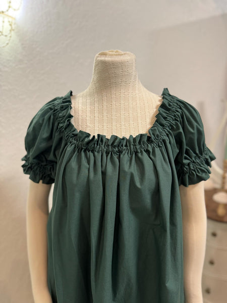 Cotton Chemise - Tea Length- Ruffled Short Sleeve