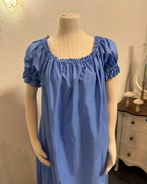 Cotton Chemise - Tea Length- Ruffled Short Sleeve